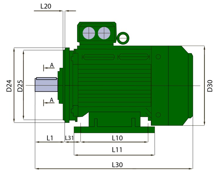 Чертеж: габаритные и присоединительные размеры электродвигателя АИР
