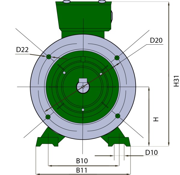 Чертеж: габаритные и присоединительные размеры электродвигателя АИР